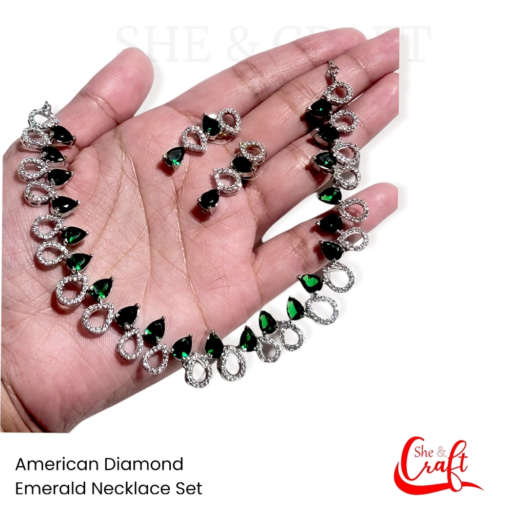 Emerald Necklace in American diamond and CZ stone.